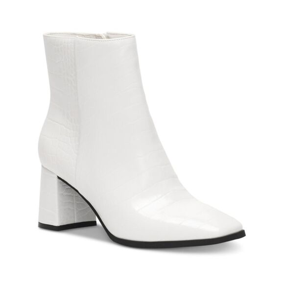INC Shoes - INC Womens White Cushioned Dasha Square Toe Block Heel Zip-Up Dress Booties 5 M